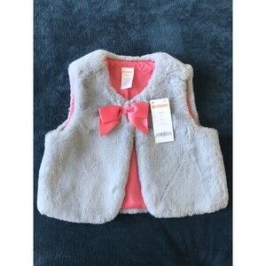 Gymboree Pink gray XS(4) Faux Fur Vest bow detail